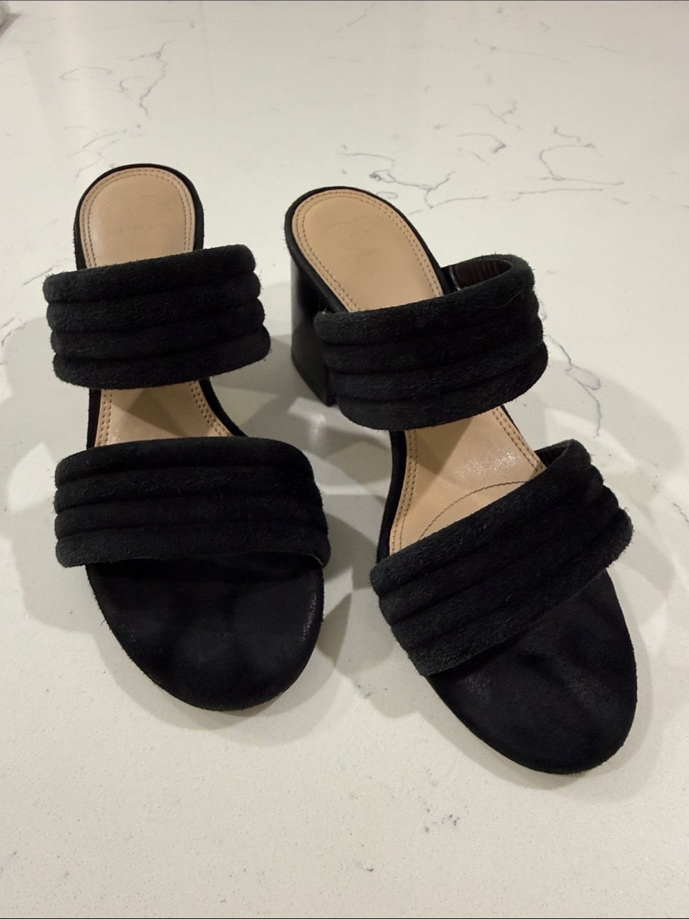 Gianni Bini Black Padded Double-Strap Block Heel Mules